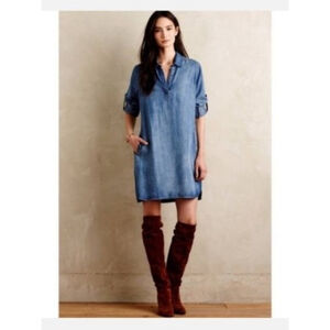 Cloth & Stone Acata Chambray Blue Denim Mini Dress S Tunic Shirt Dress